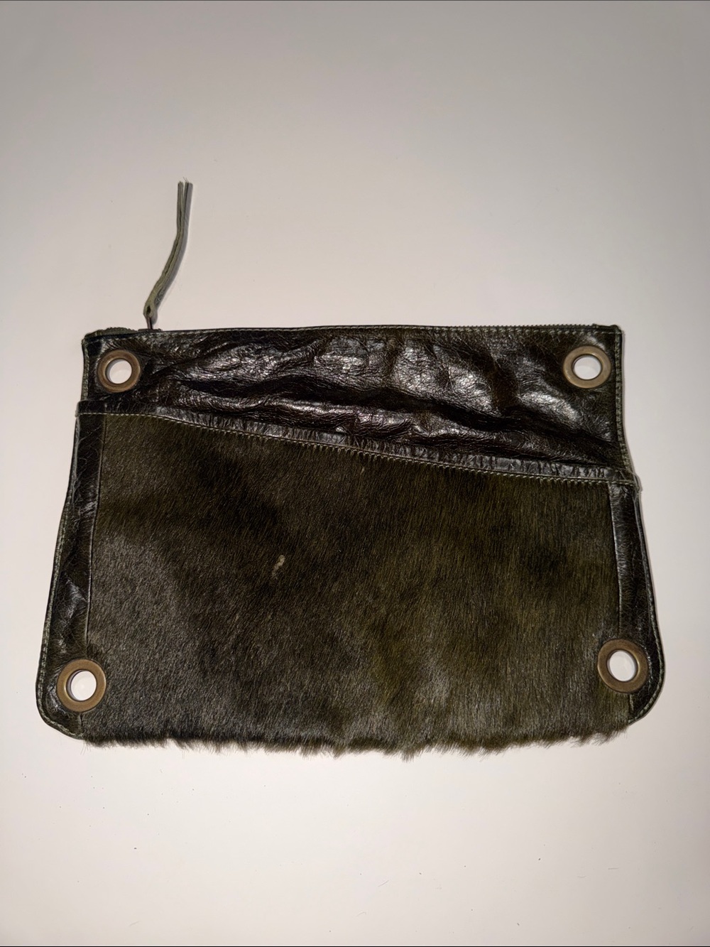 Haircalf Clutch Wristlet with Grommet Accents, Genuine leather, Made in Italy